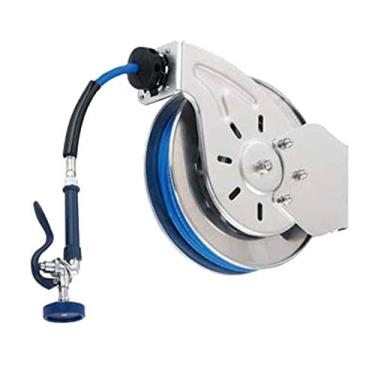 Imagem de T&S Brass B-7132-01 Molinete de mangueira de aço inoxidável aberto de 90 m com válvula de pulverização e 0,95 cm