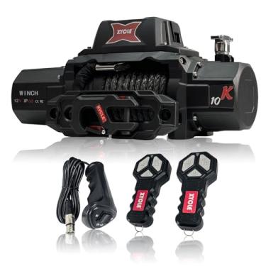 Imagem de Guincho elétrico de 4,535 kg 12V IP68 à prova d'água guinchos de resgate de veículos off-road com 2 controles remotos sem fio e corda sintética de 1/5.1 cm adequado para reboques SUVs, madeireiros