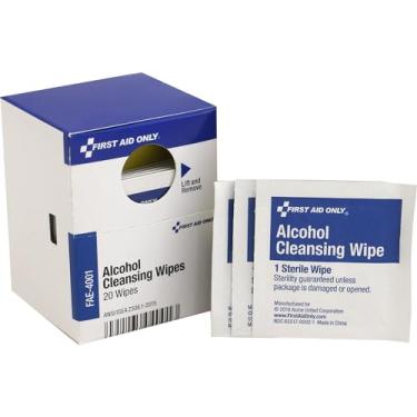 Imagem de Somente primeiros socorros, almofadas de limpeza com álcool FAE4001, 20/caixa