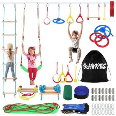 Imagem de Ninja Warrior Kids Obstacle Course - Slackline durável de 1,5 m com 8 obstáculos emocionantes, balanços, barras de macaco, treinadores de braço, mais curso de aventura ao ar livre para quintal