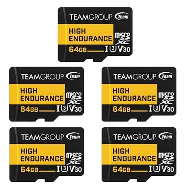Imagem de TEAMGROUP Alta resistência 64 GB x 5 pacotes micro SDXC UHS-I U3 V30 4K 100 MB/s (projetado para monitoramento) cartão de memória flash de longa duração estável, suporta gravação de vídeo 4K e Full HD