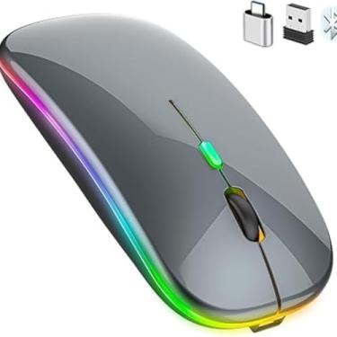 Imagem de Mouse Sem Fio Recarreg?vel Cinza ? LED Colorido, Design Slim, Silencioso e Compat?vel com Windows, Mac, Notebook e PC