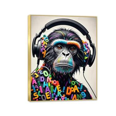 Imagem de Macaco gorila animal pintura inspiradora imagens pôsteres impressões arte macaco legal pôster colorido banksy arte de parede para sala de estar escritório decoração de parede 90 x 70 cm (91.4x71.1 cm