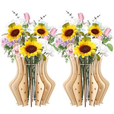 Imagem de WGXX 2 peças de vaso de madeira para flores Lego – conjunto de montar DIY para rosas e buquês Lego, suporte de exibição exclusivo, para amantes de flores