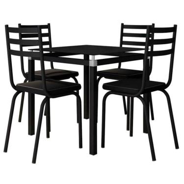 Imagem de Mesa 4 Cadeiras Malva Tampo Vidro 75cm Preto