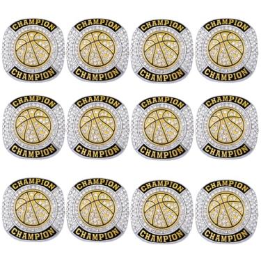 Imagem de CHXIXUE Anéis de basquete tamanho 7 a 14 para campeonato de basquete anel de basquete vencedor do prêmio MVP anel campeão de presente colecionável (12 peças de anéis de basquete, tamanho 9)