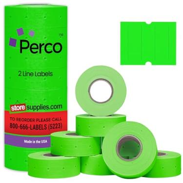 Imagem de Etiquetas fluorescentes Green Perco para pistola de etiquetagem Perco 2 Line - 1 manga, 6.000 etiquetas