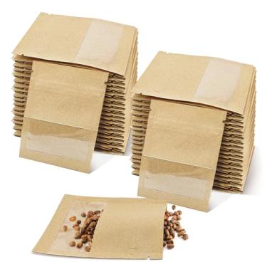 Imagem de Pacote com 100 pacotes de sementes pequenos com janela transparente, pacotes de sementes de papel kraft marrom de 9 x 7 cm, envelopes resseláveis para economia de sementes, para organizador de