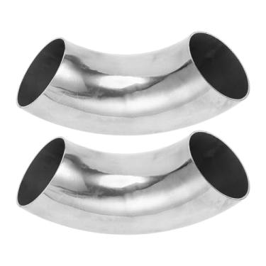 Imagem de Motoforti 2 peças 90 graus mandril curva cotovelo carro modificado tubo de escape tubulação 5.1 cm espessura OD 1,0 mm/19GA 51x160x1,0 mm 304 aço inoxidável tom prata