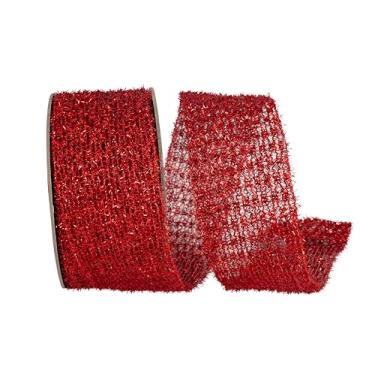Imagem de Reliant Ribbon Fita de borda com fio metálica com glitter elástico flexível, vermelha