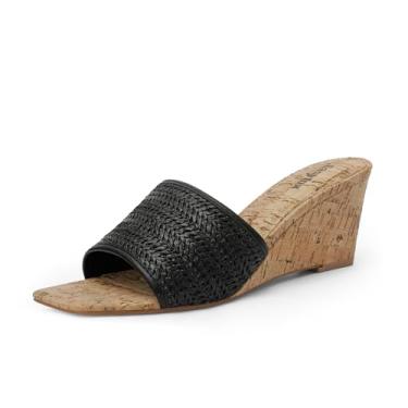 Imagem de Easyfox Sandálias de cunha para mulheres, bico aberto, salto cunha, sandália feminina, salto quadrado, salto quadrado, sandálias de cunha de grão de madeira, Preto trançado, 38