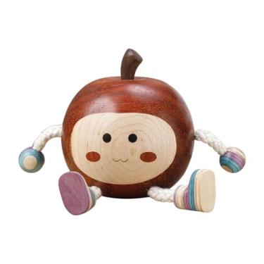 Imagem de Fenteer Estatueta de maçã esculpida à mão em madeira, arte decorativa para gabinete, decoração de casamento e casa