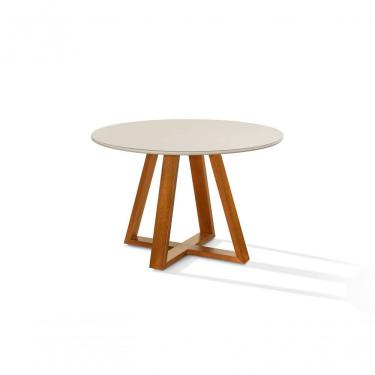 Imagem de Mesa De Jantar Bela 105cm Redonda Tampo Vidro/mdf Off White