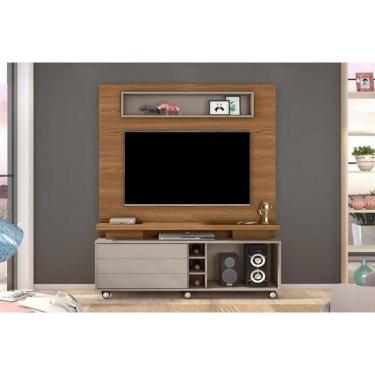 Imagem de Home Para Tv Quebec Até 60 Polegadas C/ 1 Porta De Correr E 6 Nichos Rústico Terrara/off White