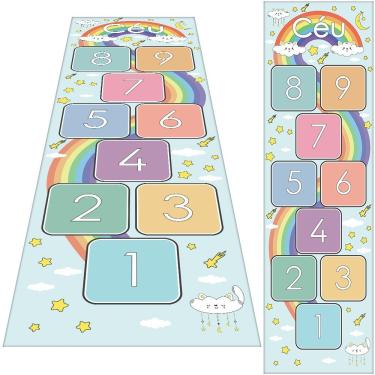 Imagem de Tapete Amarelinha Infantil Ilustrado Criança Lona Título Amarelinha Arco-Íris