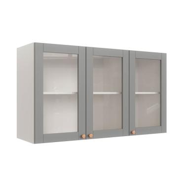 Imagem de Armário Aéreo 3 Portas 120cm Com Porta De Vidro Arizona Cabecasa Madeiramadeira Branco-cinza