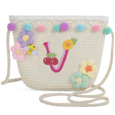 Imagem de Sacola feminina pequena de palha de palha para praia de verão 2025, bolsa de praia de palha de tecido para mulheres 2025 (V, branca), Branco