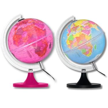 Imagem de Kit Globos Terrestres 21 cm Giratórios - Politico + Aquarela Rosa Base