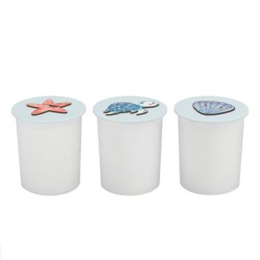 Imagem de Trio de Potes Kit Higiene Bebê Quarto Lavável Fundo do Mar - Neném na 