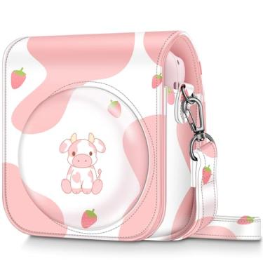 Imagem de FINTIE Capa Protetora Para Câmera Instantânea Fujifilm Instax Mini 12 - De Couro Vegano Premium Com Alça Ajustável Removível, Cor Morango