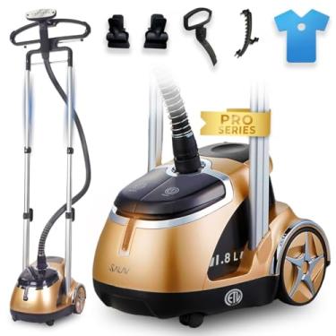 Imagem de SALAV Vaporizador Profissional Para Roupas Com Pedal, Placa De Vapor Em Aço Inoxidável, Cabo Alimentação Retrátil, Tanque Água 1,8 L Autonomia 1 Hora, Rodas Fácil Movimentação, Dourado