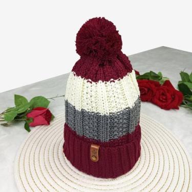 Imagem de Touca Lã Tricô com Pompom Listrada Macio Quentinho Antialérgica - Supr