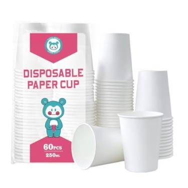 Imagem de Yuxitia Copos de papel descartáveis brancos, 60 peças de copos de papel para festa de casamento faça você mesmo, piquenique, churrasco, viagem e evento, 227 g (branco)