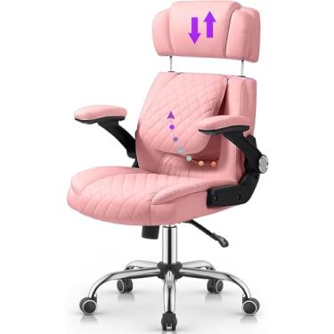 Imagem de Cadeira Escritório Presidente Premium Rosa – Design Ergonômico com Encosto Reclinável, Apoio Lombar e de Cabeça Ajustáveis – Altura Regulável e Rotação 360° – Base Cromada Reforçada – Yamasoro