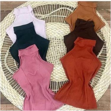 Imagem de Blusa feminina malha canelada gola alta manga cavada com bojo - moda f