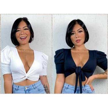 Imagem de Blusa cropped feminino multiuso multiformas manga curta bufante - prop