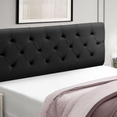 Imagem de Cabeceira Estofada para Cama Box Solteiro Realeza, Veludo, Madeira de Eucalipto (Preto)