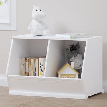 Imagem de UTEX Organizador de armazenamento de brinquedos para crianças, armário de armazenamento de brinquedos empilhável, organizador de brinquedos de madeira, prateleira de brinquedo branca para sala de