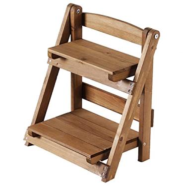 Imagem de Prateleira de escada de madeira (pacote com 1) – Prateleira de decoração de mesa estilo degrau vintage – Suporte de plantas com 2 camadas – Rack de armazenamento organizador de mesa tipo escada –