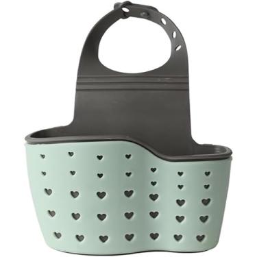 Imagem de Organizador de pia de cozinha - Suporte de esponja de sabão de plástico de silicone - Rack sem BPA - Suporte de torneira com orifícios de drenagem para secagem - Alça ajustável para pendurar (verde)