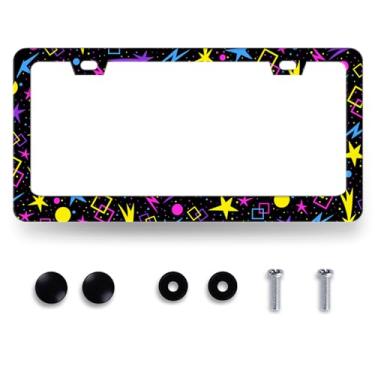 Imagem de Placa de licença de estrelas psicodélicas moldura colorida galáxia suporte de placa de carro aço inoxidável dianteiro e traseiro etiquetas automotivas peças engraçadas decoração de placa de licença