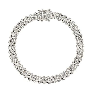 Imagem de kelistom Pulseira de tornozeleira de elos cubanos para mulheres, homens, adolescentes, meninas, meninos, hip-hop, banhado a ouro 18 quilates/branco, corrente com strass, corrente preenchida com