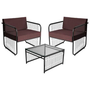 Imagem de Conjunto 2 Poltronas E Mesa Centro Fibra Sintética Córdova Preto-marrom