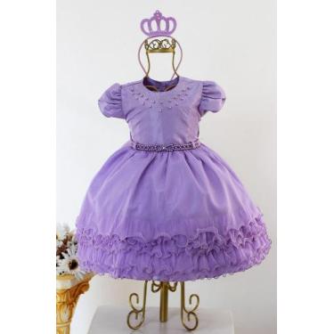 Imagem de Vestido Infantil Lilás Sofia Daminha Festa Luxo E Coroa - Pingo de Gen