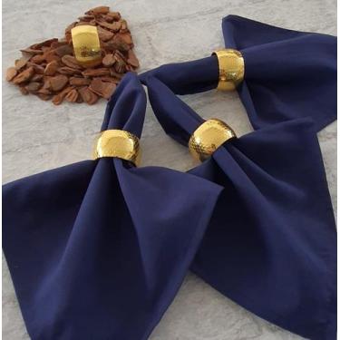 Imagem de Kit 06 Guardanapos de Tecido Azul Marinho e 06 Anéis PG Argola Dourada