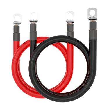Imagem de FEDAPURY Conjunto De Cabos Inversores Energia Bateria Calibre 4 Awg, 18 Polegadas, Fio Cobre Puro Vermelho + Preto Com Terminais 3/8" Para Automotivo, Marítimo, Carro, Caminhão, Motocicleta, Barco,