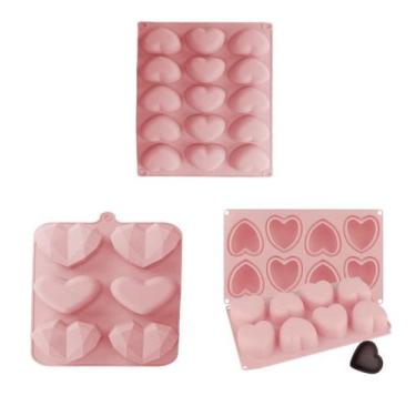 Imagem de Kit 3 Formas Silicone Coração Lapidado Liso Diamante Mini - Udlandia