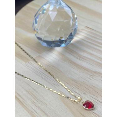 Imagem de Corrente Piastrine Grossinha com Pingente Coração Vermelho Ouro 18k  -