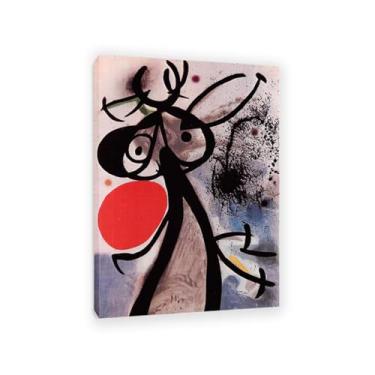 Imagem de Pôster de surrealismo Joan Miro Femme oiseaux devant le soleil Impressão em tela Reproduções de arte de parede de pinturas famosas sala de estar quarto escritório decoração de parede 110 x 80 cm
