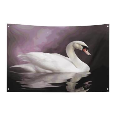Imagem de Bandeira com quatro furos bandeiras para todos os climas faixa decorativa impressa cisne branco bandeiras de poliéster adequadas para uso interno e externo 89 x 159 centímetros