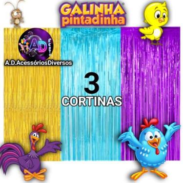 Imagem de kit: 3 Cortina Metalizada, GALINHA PINTADINHA Festa, Aniversário, Ader