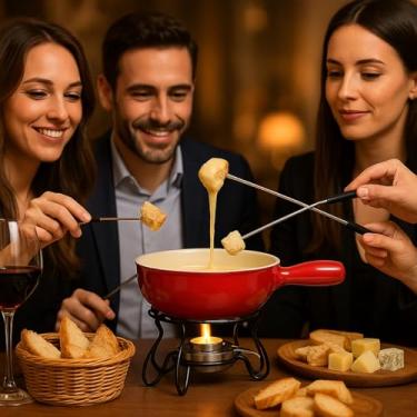 Imagem de Conjunto de Fondue Gourmet, Cerâmica Vermelha, 4 Garfos, para Queijo e Chocolate