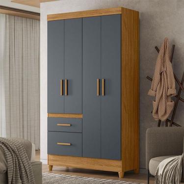 Imagem de Guarda Roupa Solteiro Ambiente Madri 4 Portas Freijó Cinza - Moval