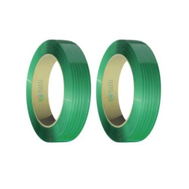 Imagem de Cinta PET 16mm x 0,8mm Verde  Kit com 2 Rolos para Fechamento de Palet
