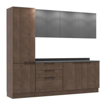 Imagem de Cozinha Modulada Pequena Herval Amsterdam, 7 Peças, Avelã e Cinza Graf