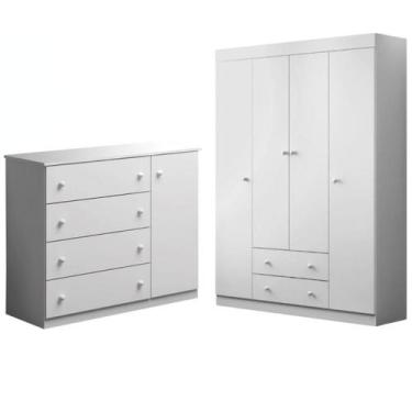 Imagem de Conjunto Infantil Roupeiro e Comoda Elisa MDF Branco Pheonix Baby